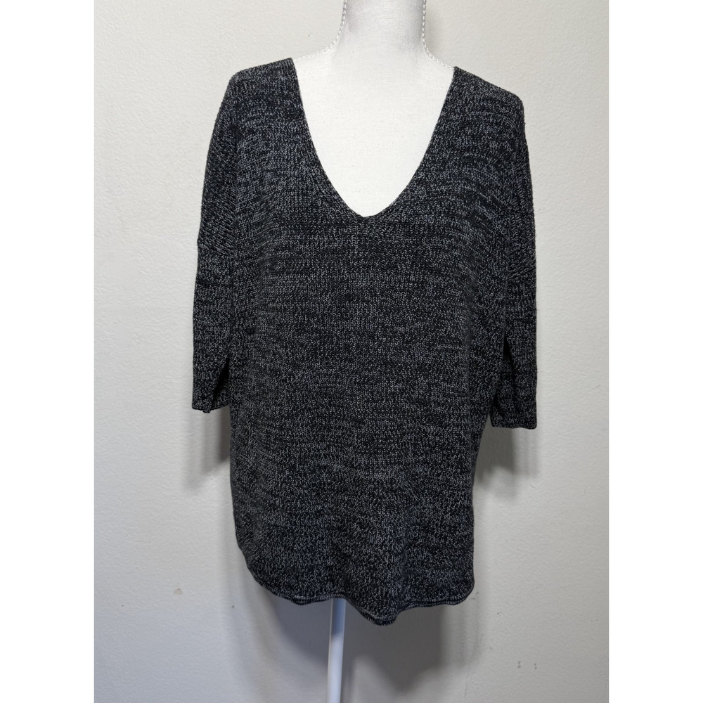 Express Women's Marled Knit V Neck Short Sleeve Tunic Sweater S Oversized Hi-lo